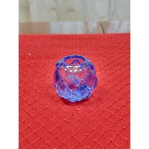 Vintage Candle Holder, Raspberry Bubble Round Blue Glass, Candle Stick